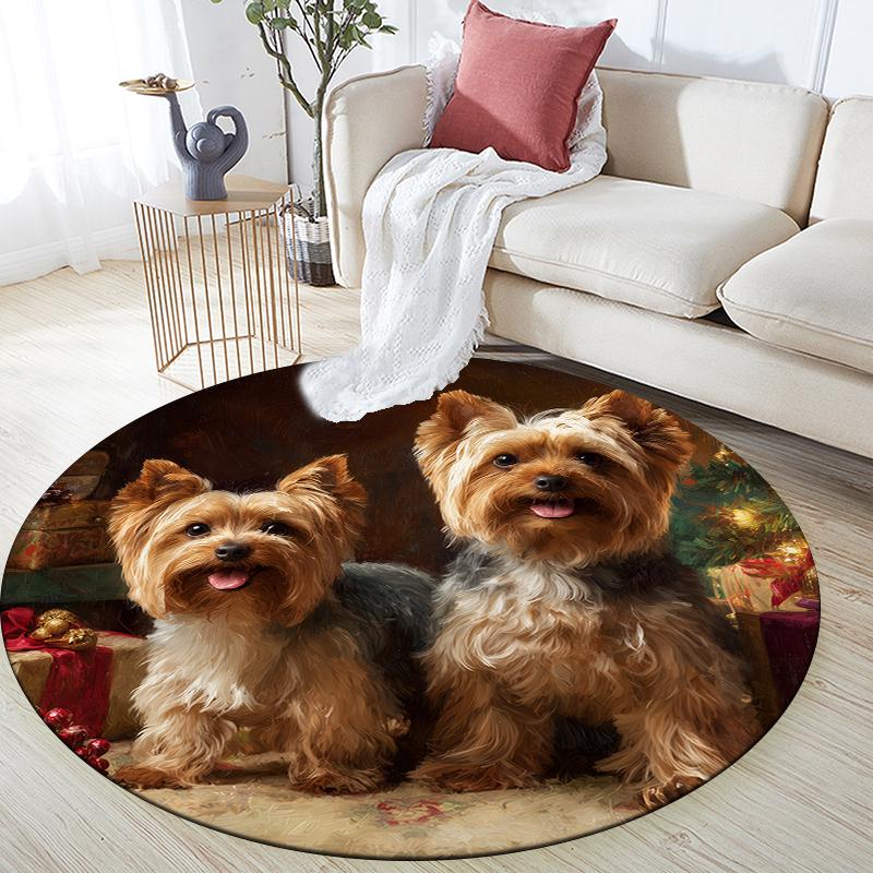 Two Yorkshire Terriers Pattern Round rug,Carpet Rug for Living Room Bedroom Sofa Playroom Decor,Non-slip Floor Mat,Holiday Gifts and Birthday Gifts