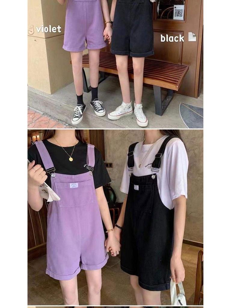 Women's Korean-Style Loose Denim Overalls - Slimming, Casual Wide-Leg Shorts 2025 Summer Collection