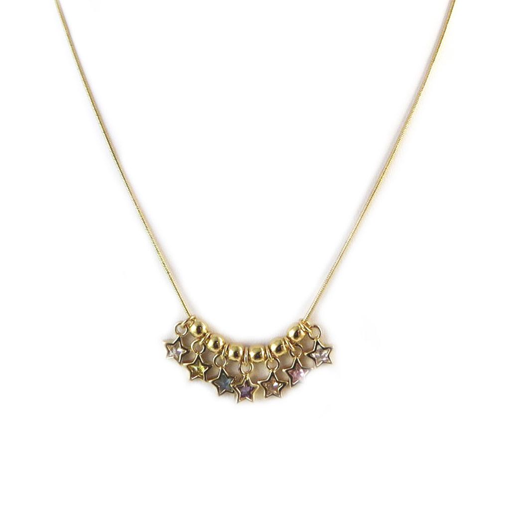 Les Trésors De Lily [D6818] – Vergoldete Tutti-Frutti-Halskette „Fairy Stars“ – 42 cm