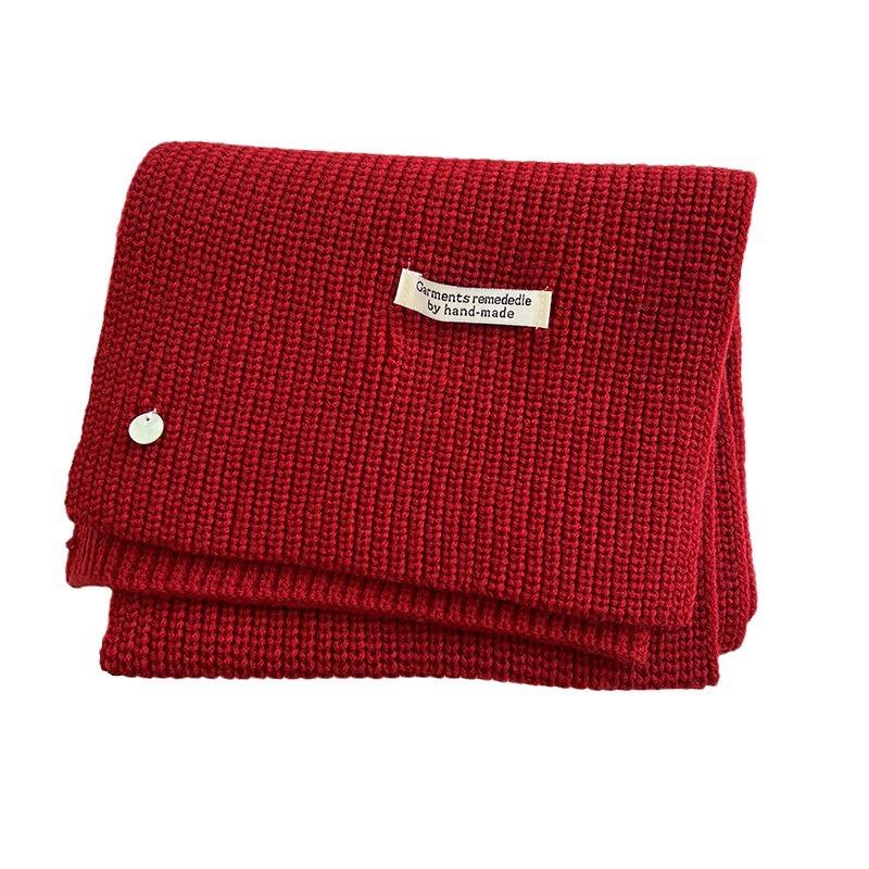 Korean Sheep Wool Knitted Wool Scarf for Women in Autumn and Winter White and Thick Warm and Solid Color Scarf for Couples with A Sense of Atmosphere