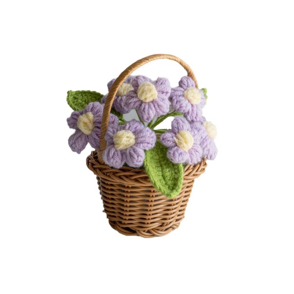 Small Crochet Flower Pot Handmade Puff Flower Potted Ornament  Office Desktop Decoration