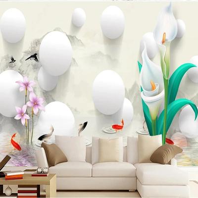 Wandbild Tapete 3D Stereo Runde Ball Wasser Blumen Hintergrund Wand Dekor Wohnzimmer Schlafzimmer Wohnkultur