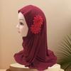 Elastic Children Hijabs Solid Flowers Head Islamic Scarf Shawls  2 To 7 Years Girls