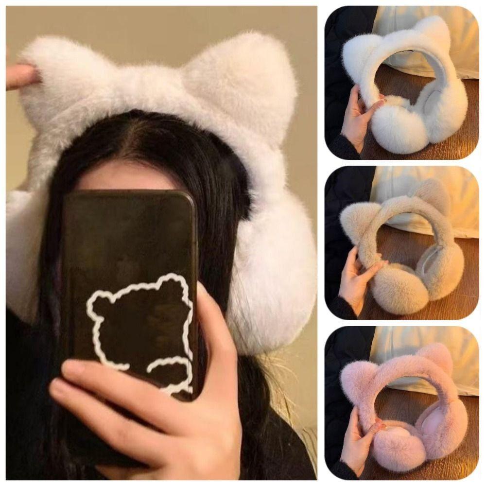 Foldable Warm Earflaps Windproof Cold-proof Ear Mask Kawaii Cat Earmuffs  Outdoors Activities