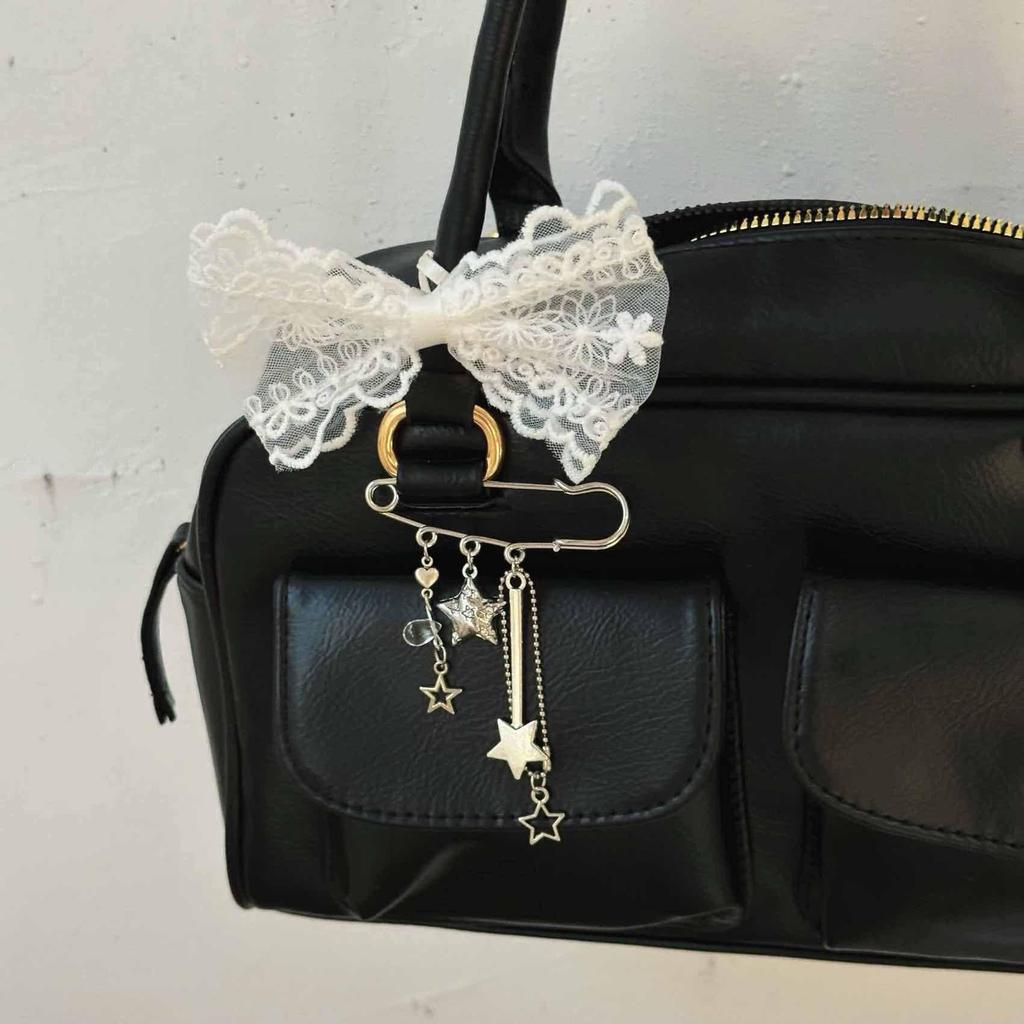 1Pc Starlight Pin Ins Korean Style Blogger Girlfriend Couple Metallic Style Y2K Silver Love Keychain Bag Pendant