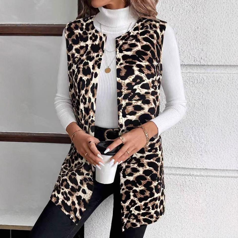 2025 European and American Autumn/Winter Women's Casual Leopard Print Coat - New Fashion