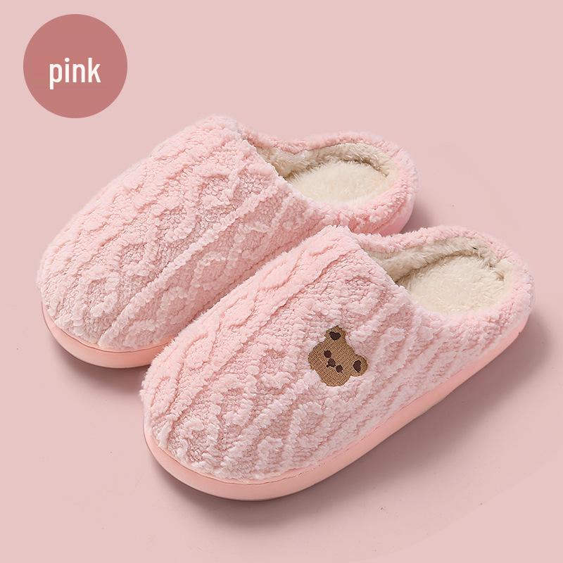 Cozy Cartoon Bear Indoor Cotton Slippers for Couples - Warm Plush Winter Footwear for Men & Women