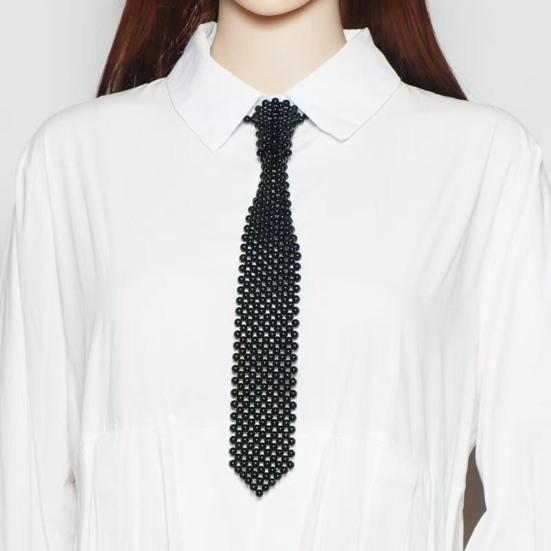 Women Necktie, Faux Pearls Wedding Guest Tie, Decorative Business Suit Tie, Outfit Accessory for Formal Events