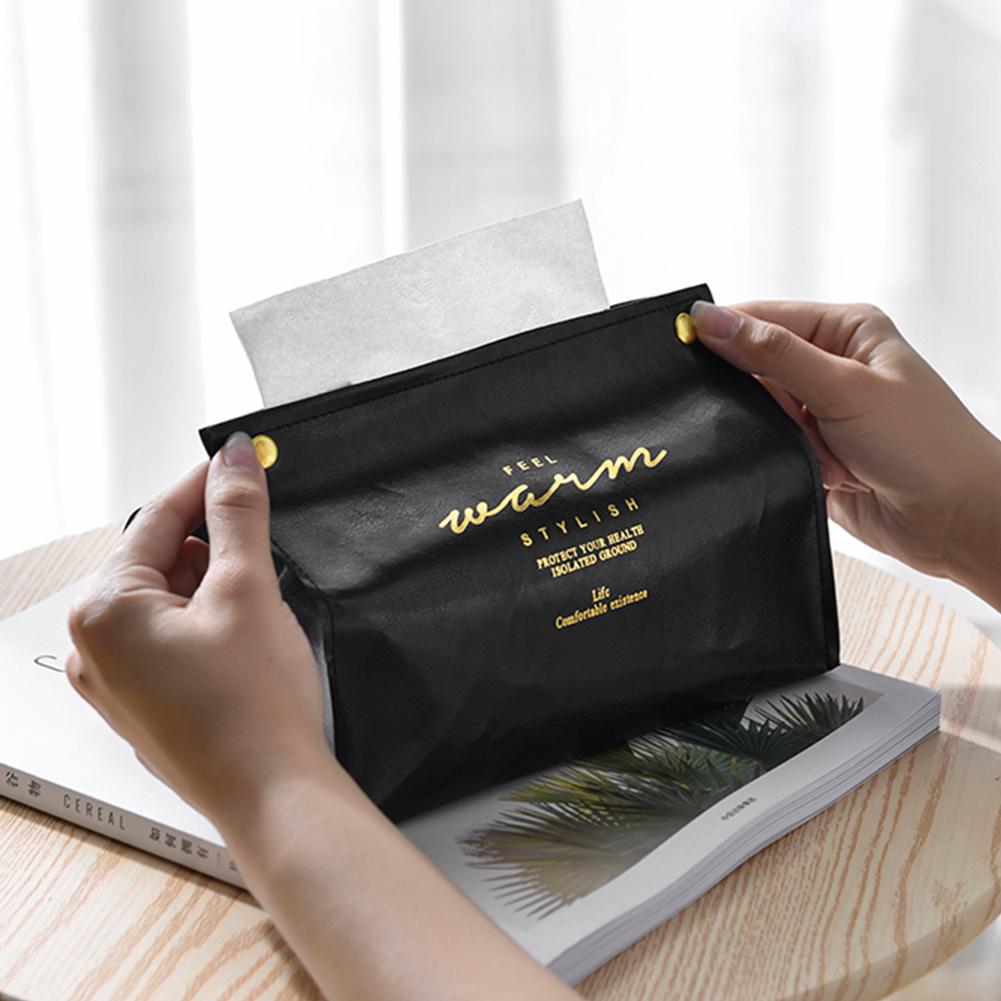 Simple PU Leather Tissue Case Desktop Napkin Pumping Paper Storage Box Foldable Paper Towel Container for Home Car Decoration
