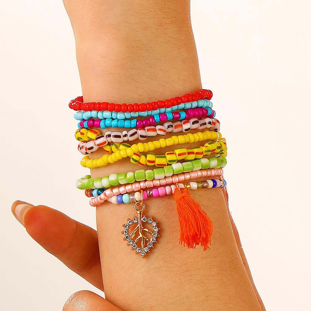 Bohemian Beach Anklet Set, Multi-Layer Beaded & Shell Charm Ankle Bracelets with Starfish, Turtle, Tassel Details