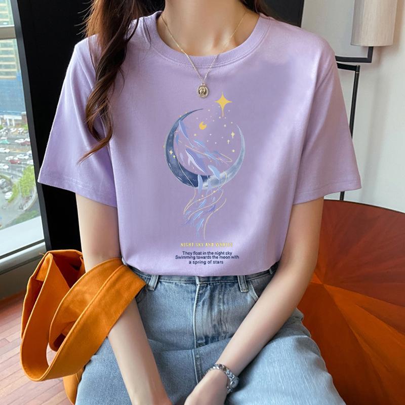 Women's 2025 Summer Unisex Round Neck Printed Short-Sleeve Loose Cotton T-Shirt