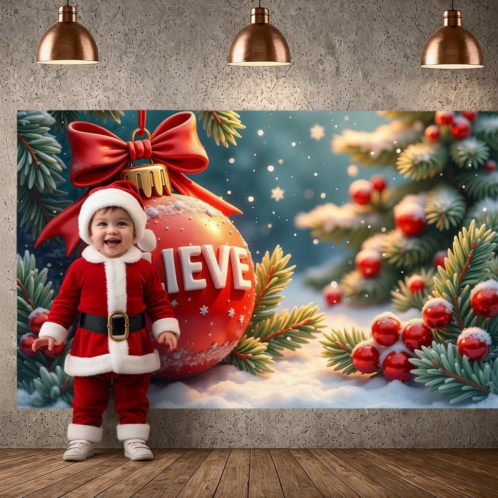 Christmas Theme Display Holiday Decorative BELIEVE Banner Christmas Ornament Display Frosted Finish Holiday Backdrop For Winter