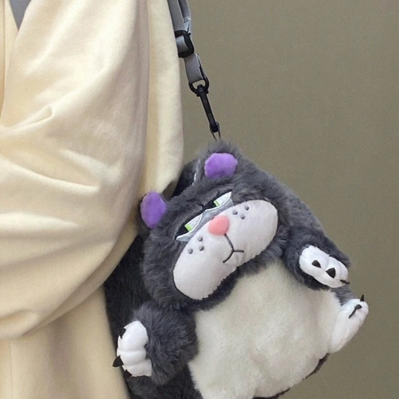 Cartoon Cat Bag Internet Celebrity Cute Versatile Messenger Bag New Plush Kitten Drawstring Storage Bag Mobile Phone Bag