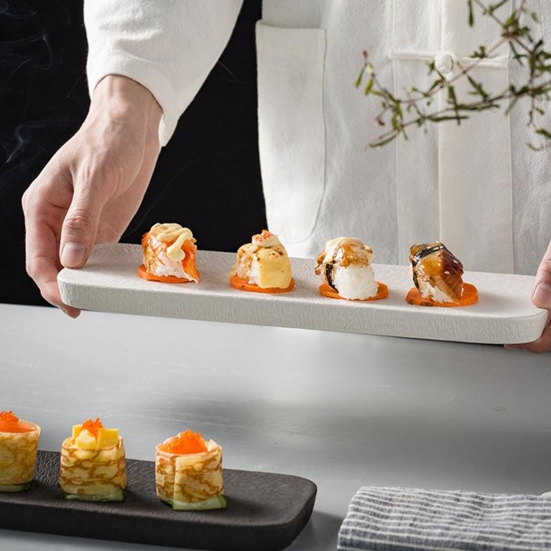 Multipurpose Ceramic Serving Dish Rectangular Plate For Sushi Appetizers Dessert Household Snacks Plate Easy To Clean