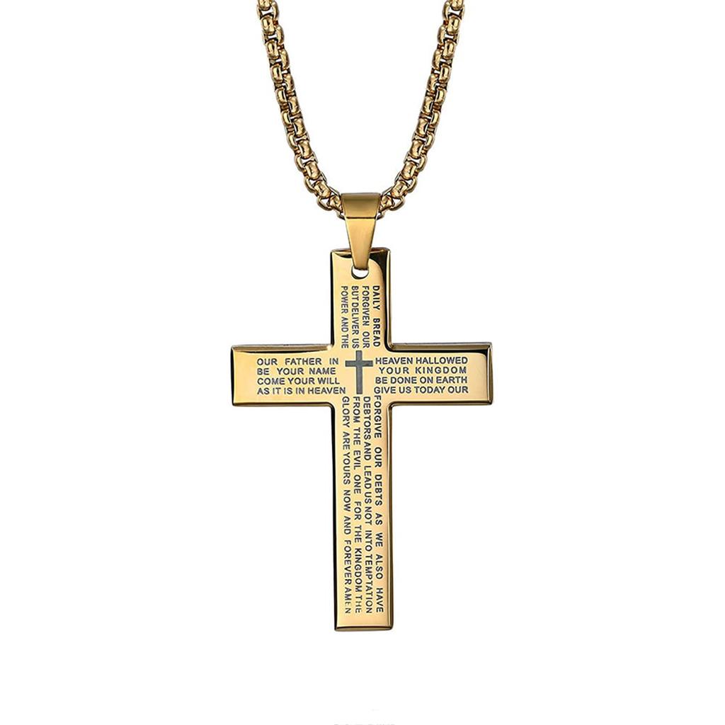 Cross Necklaces For Men,Men's Black/ Titanium Steel Cross Necklaces With Lord's Inscription,Stainless Steel Chain For Men,Religious Pendant Jewelry