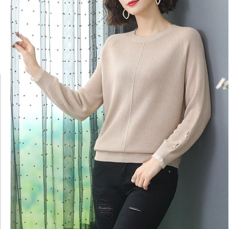 Lässiger Pullover Lockerer Pullover für Damen Langärmliger Dünner und Vielseitiger Strickpullover Basisschicht für Frühling und Herbst