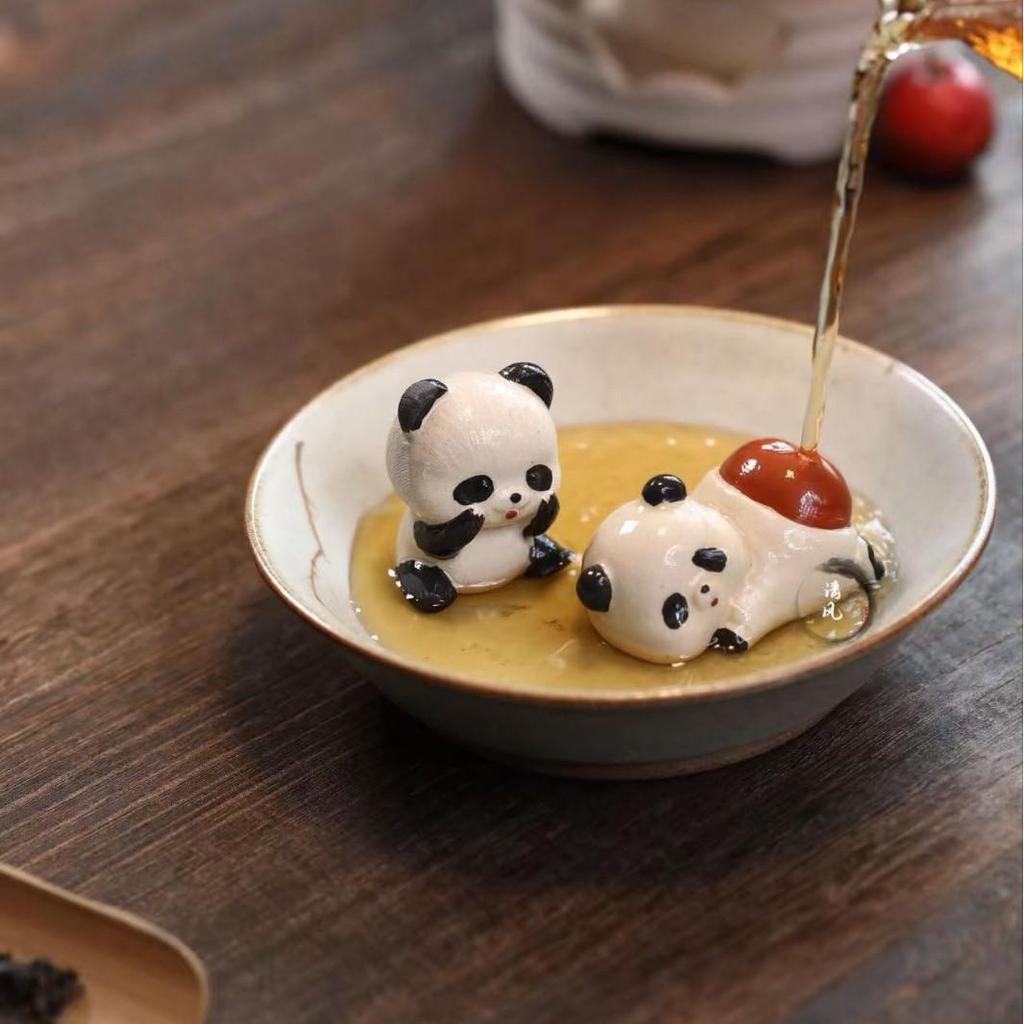 Cute Panda Yixing Purple Clay Tea Pet Ornament - Adorable Tea Table Decoration
