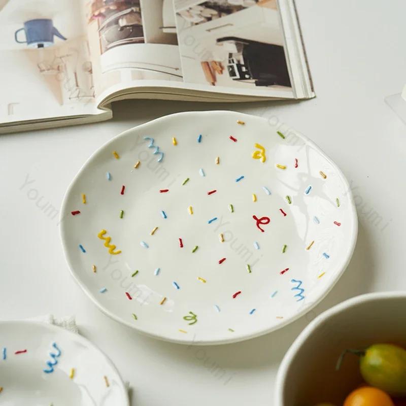 Cute Round Relief Ceramic Plates High End Sushi Shop Delicious Ramen Bowls Household Creative Fish Plate Exquisite Tableware