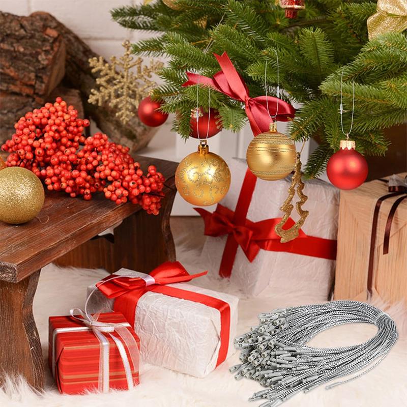 20cm 100Pcs Christmas Ball Strings Ropes Golden Ribbon Hooks for Christmas Tree Pendant Home Party New Year 2025 Decoration