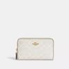 Coach Medium Id Zip Wallet In Signature Canvas Gold Sand Chalk