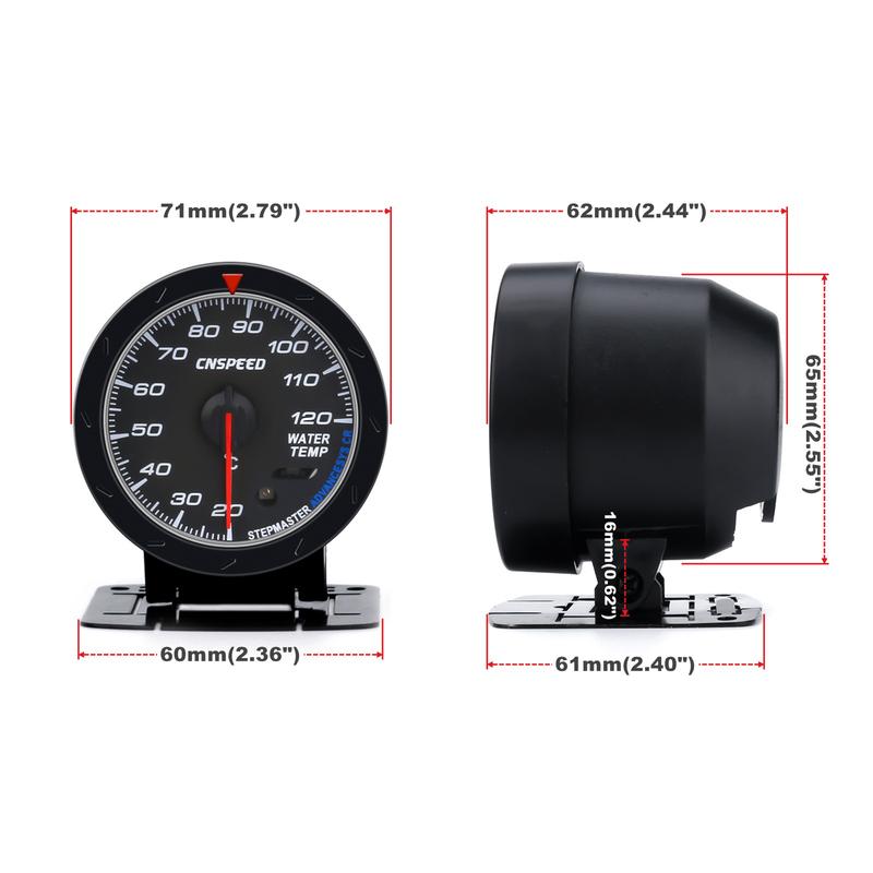 CNSPEED 60mm Water Temperature Gauge 20-120 Celsius with 1 / 8NPT Water Temperature Seal Pipe Sensor Adapter New