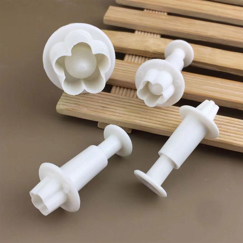 4Pcs/Set Flower Plunger Fondant Cutter Sugarcraft Cake Decorating Tools DIY Cookie Stamper Baking Accessories Round