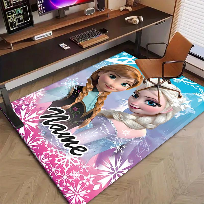 Custom Frozen Mat Personalized Name, Polyester Washable Indoor Entryway Rug, Gift for Christmas, Easter, Thanksgiving Day