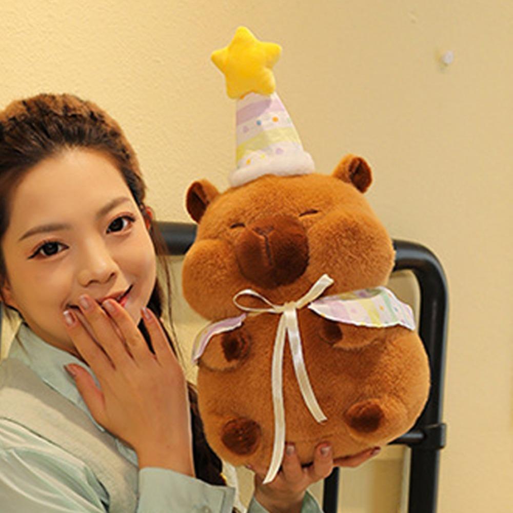 Birthday Hat Capybara Plush Toy Cartoon Capibara Fluffty Doll Capybara Plush Doll  Christmas Toy