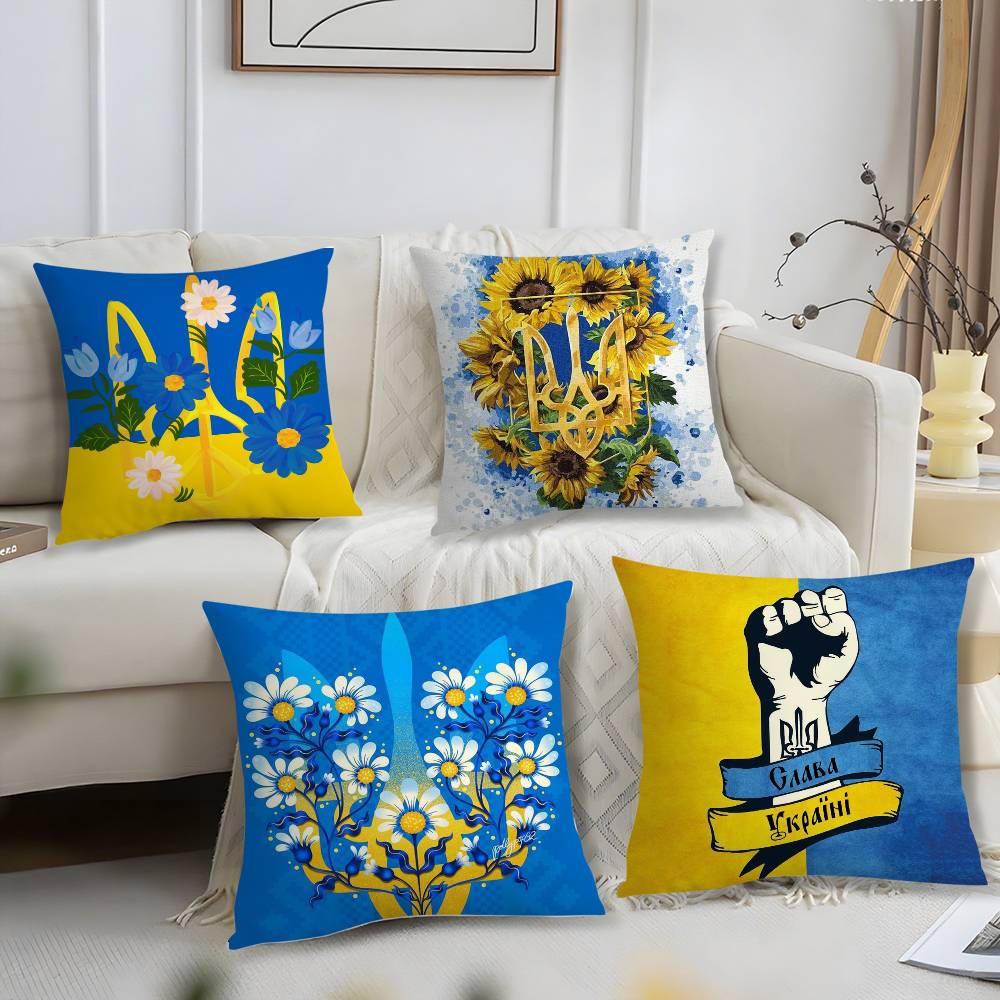 Ukraine Flag Aesthetic Pillow Case Sofa Short Plush Double-Sided Hd Printing Room Home Office Gift Cushion Cover