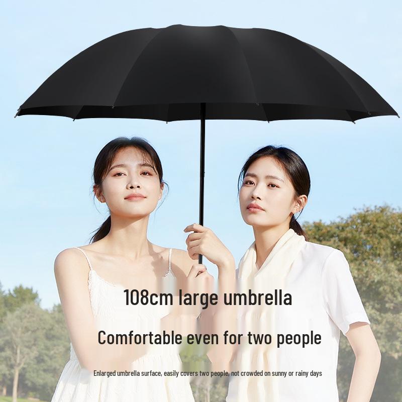 Yu Zhong Dual-Use Large Folding Umbrella for Men & Women, Sun & Rain Protection, Black Glue Shade, Perfect Gift.