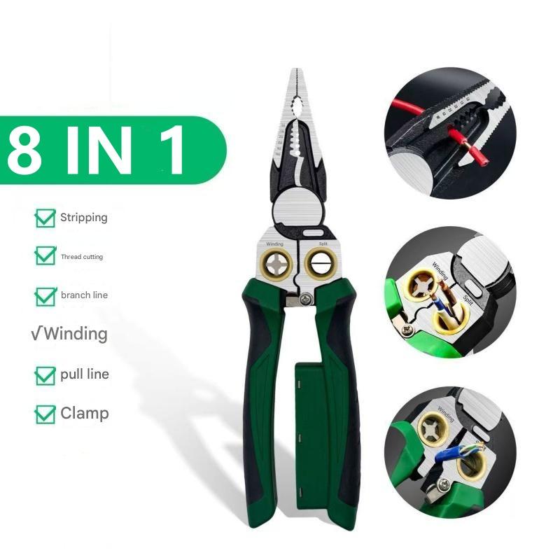 

Щипці для зняття ізоляції 8-в-1, 2025 Електричні щипці 8-в-1 з тестером напруги, Стрипер для зняття ізоляції для різання та витягування дротів Ca