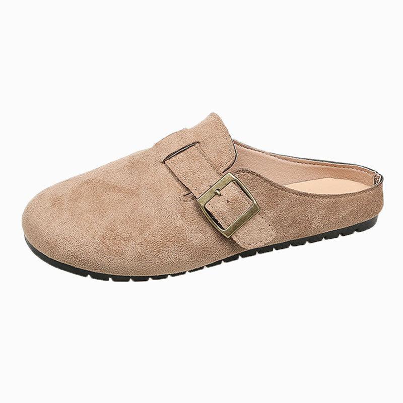 Fashion Lazy Shoes Versatile Flat Birkenstocks Women'S Autumn Retro French Baotou Half Slippers