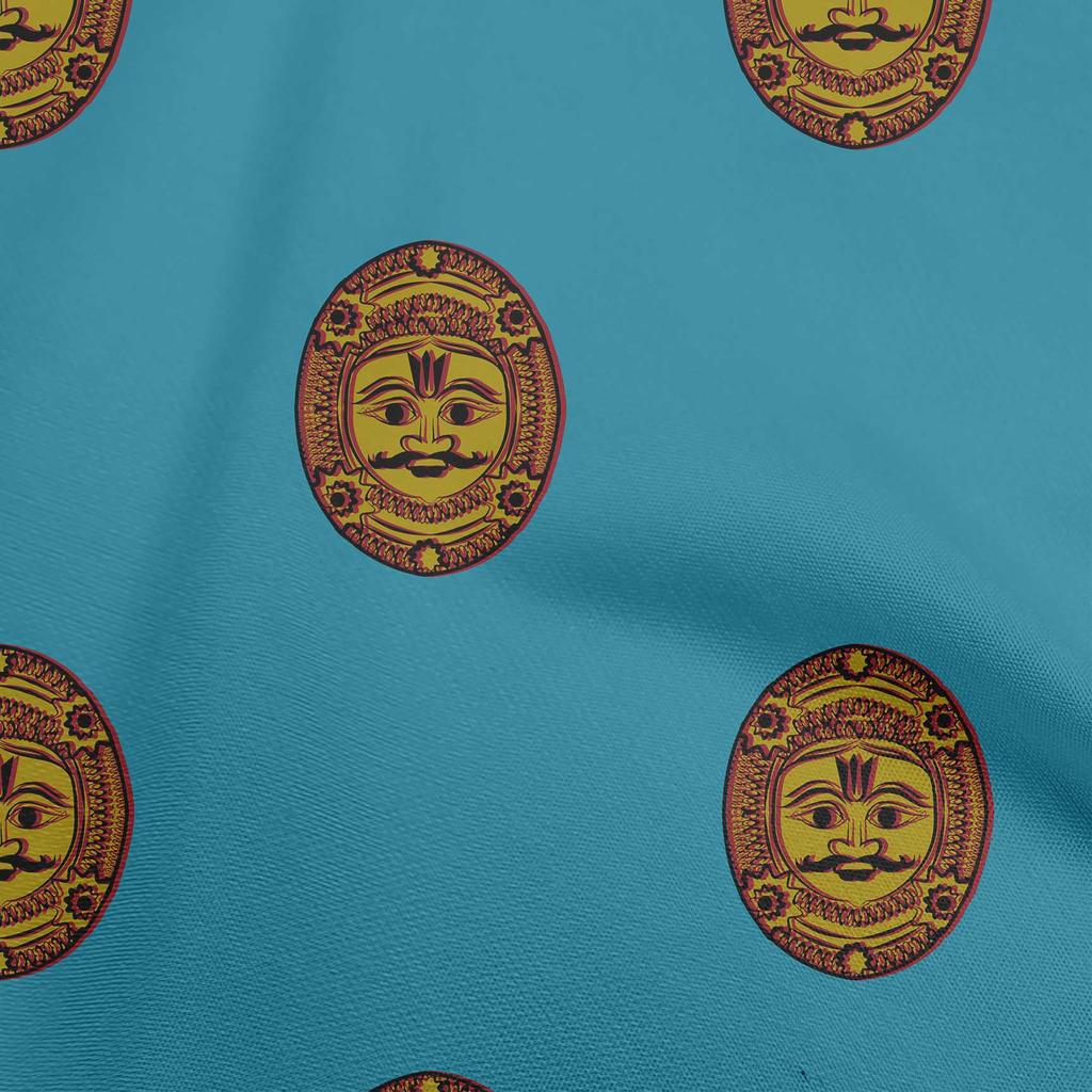 oneOone Cotton Poplin Blue Fabric Asian Block Face Dress Material Fabric Print Fabric By The Yard 42 Inch