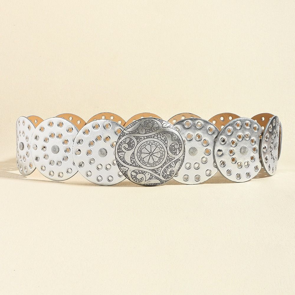 Y2K Hollow Belt Metal Buckle Wide Belts Vintage Disc Belts  for Women