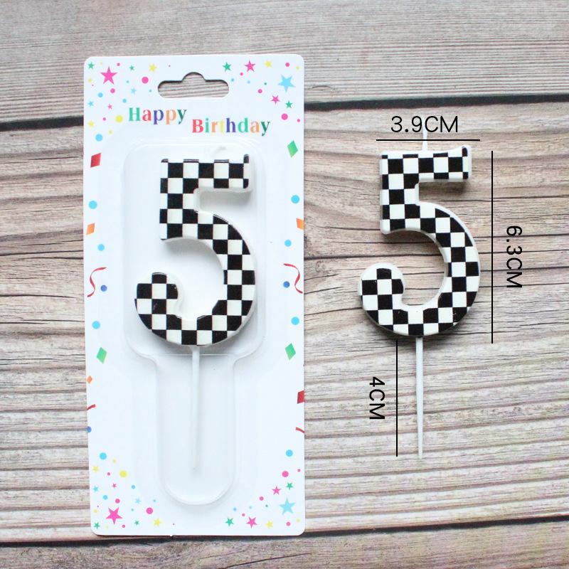 Checkerboard Number 0-9 Candle Birthday Party Decoration Black and White Grid Suction Card Number Candle