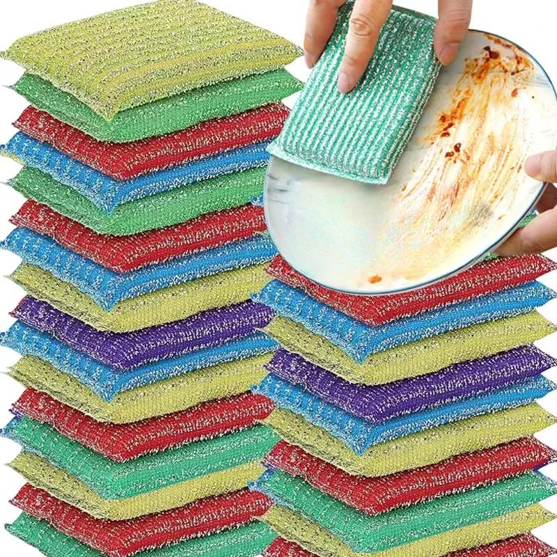 BEPAN Steel Wire Sponge Wipe Non-stick Oil Brush Double Sided Cleaning Cloth Kitchen Dishcloth Scouring Pad Rag Cleaning Tool