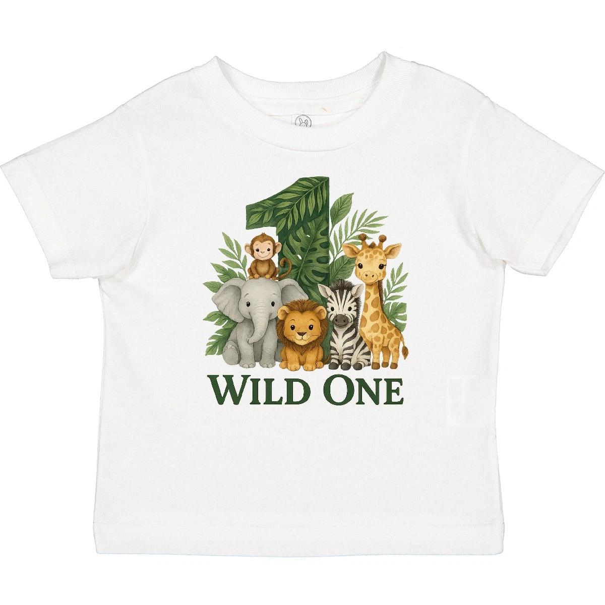 Inktastic Wild One 1st Birthday Safari Animals Baby T-Shirt Jungle Lion Zebra 140
