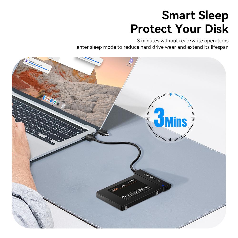 ESSAGER 5Gbps High Speed Data Transfer 2 In 1 USB 3.0/Type-C To SATA Adapter Cable for External Hard Drive SSD