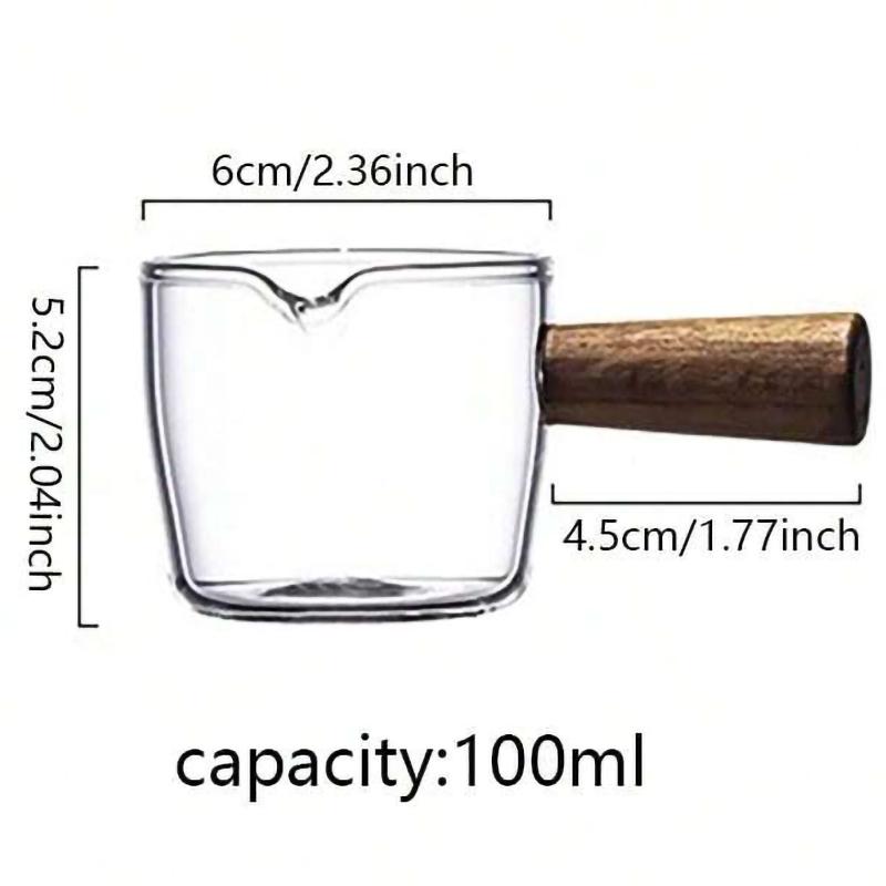 1pc-Wooden Handle Glass Measuring Cup, Kitchen Tool with a Single Spout for Coffee and Baking