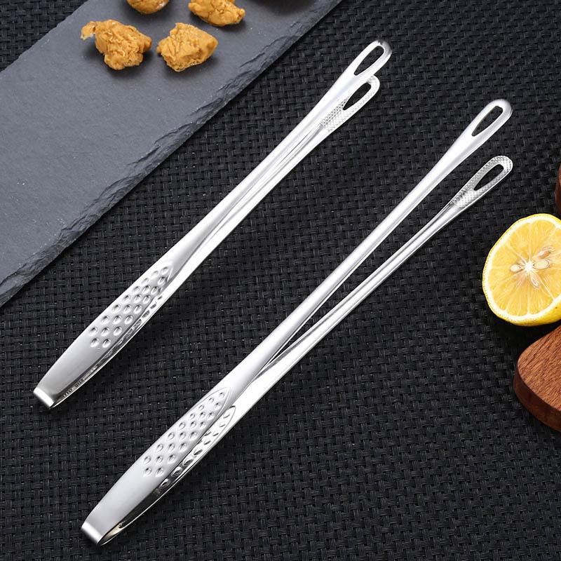 1Pc Silver Food Tongs 304 Stainless Steel Long Handle Food Clip Cooking Tools Non-Slip Barbecue Steak Clip Kitchen Accessories
