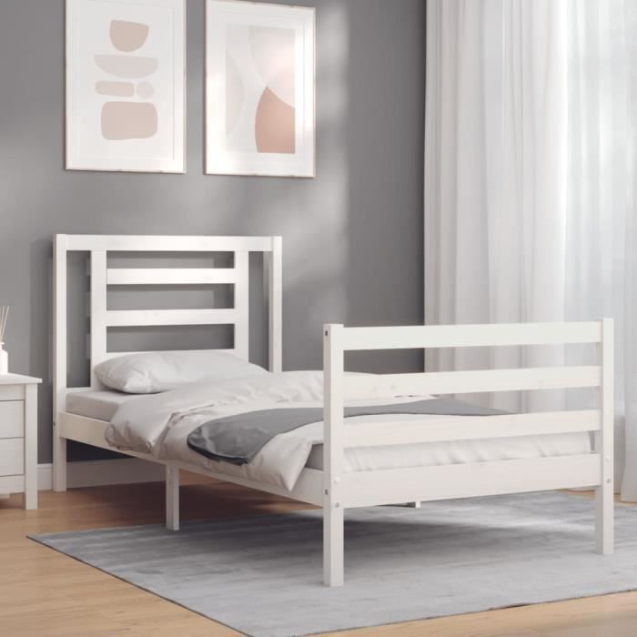 VidaXL Cadre de lit avec tête de lit blanc simple bois massif 3194667