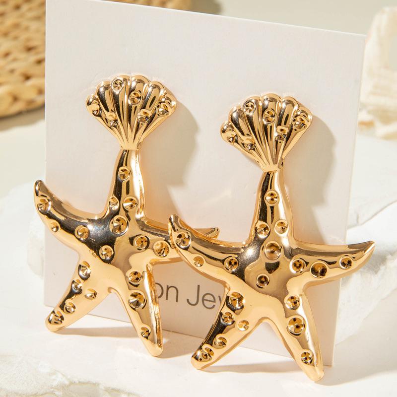Exaggerated starfish gold earrings ins wind shell beach wind stud earrings