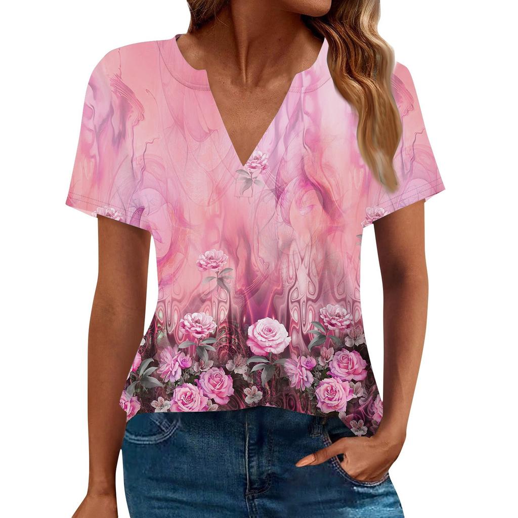 Women's Summer Short Sleeve V Neck Shirt Business Casual Loose T-Shirt Trendy Fashion Clothing Tops