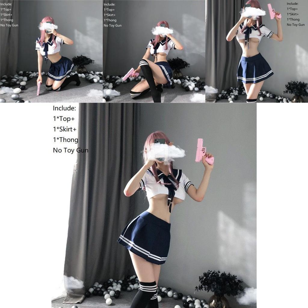 Women's Sexy Cosplay Lingerie Student Uniform Set With Velcro Design Miniskirt Outfit