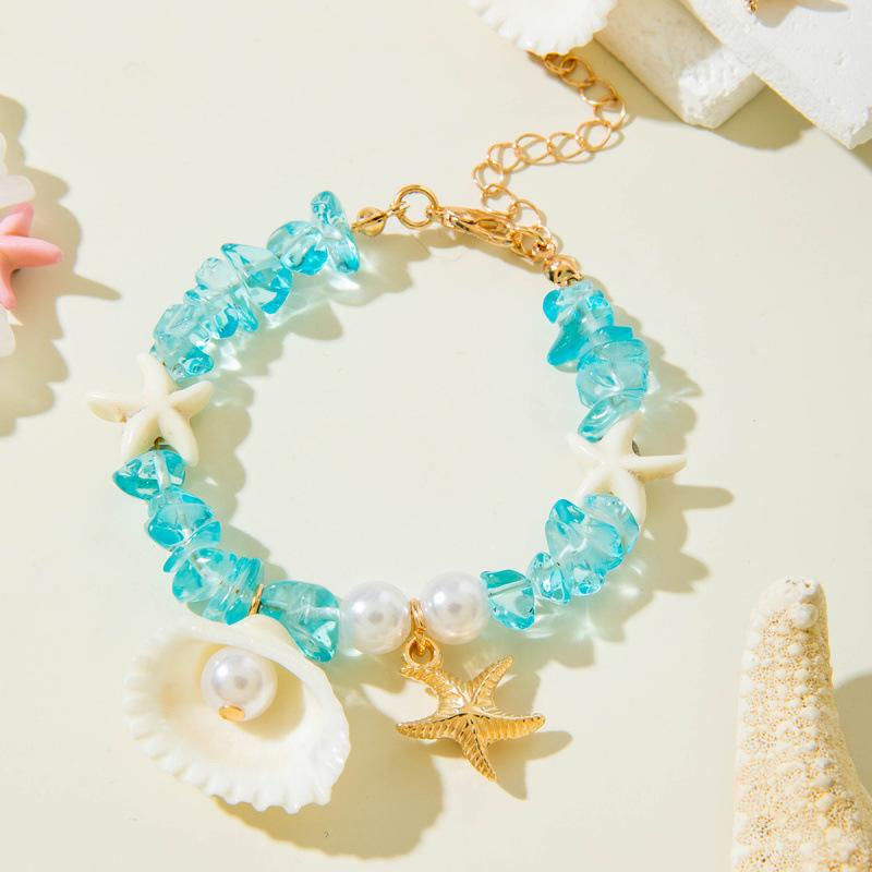 Summer Beach Wind Starfish Gravel Bracelet, Fresh and Sweet Bohemian Natural Shell Bracelet.