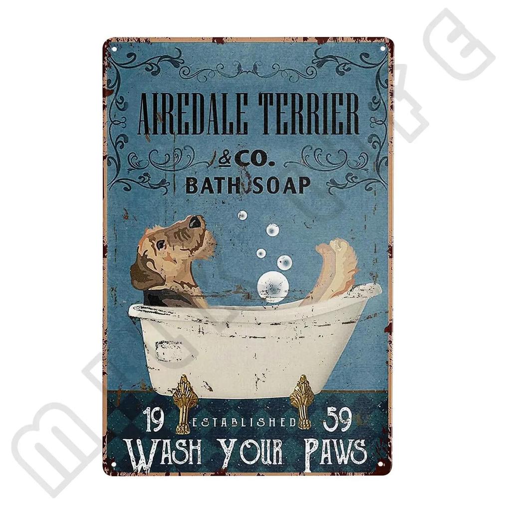 Airedale Terrier Metal Tin Sign Funny Pet Wall Decor for Kitchen Bathroom Bar Office Cafe  X Inch