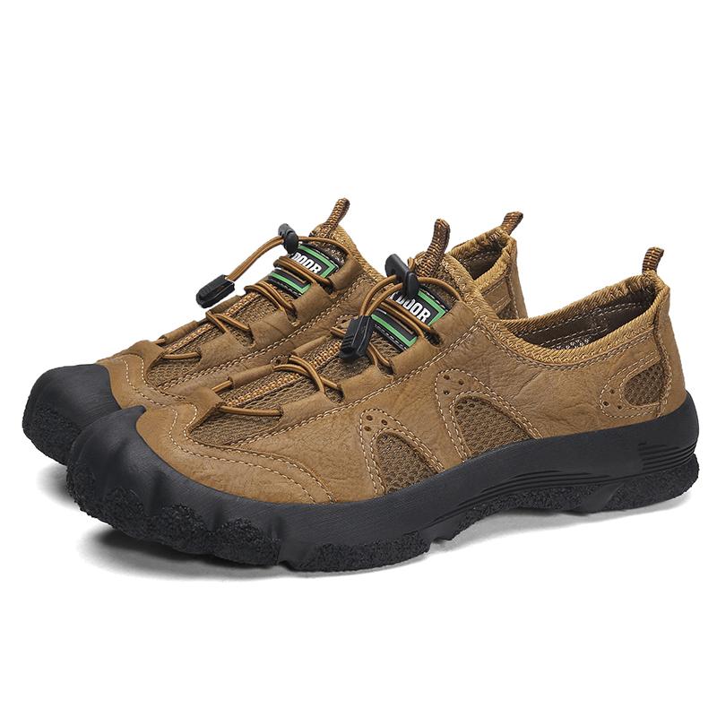 Men Handmade Genuine Leather Non-Slip Casual Shoes Mesh Breathable Walking Shoes Design Man Hiking Shoes Driving Footwear