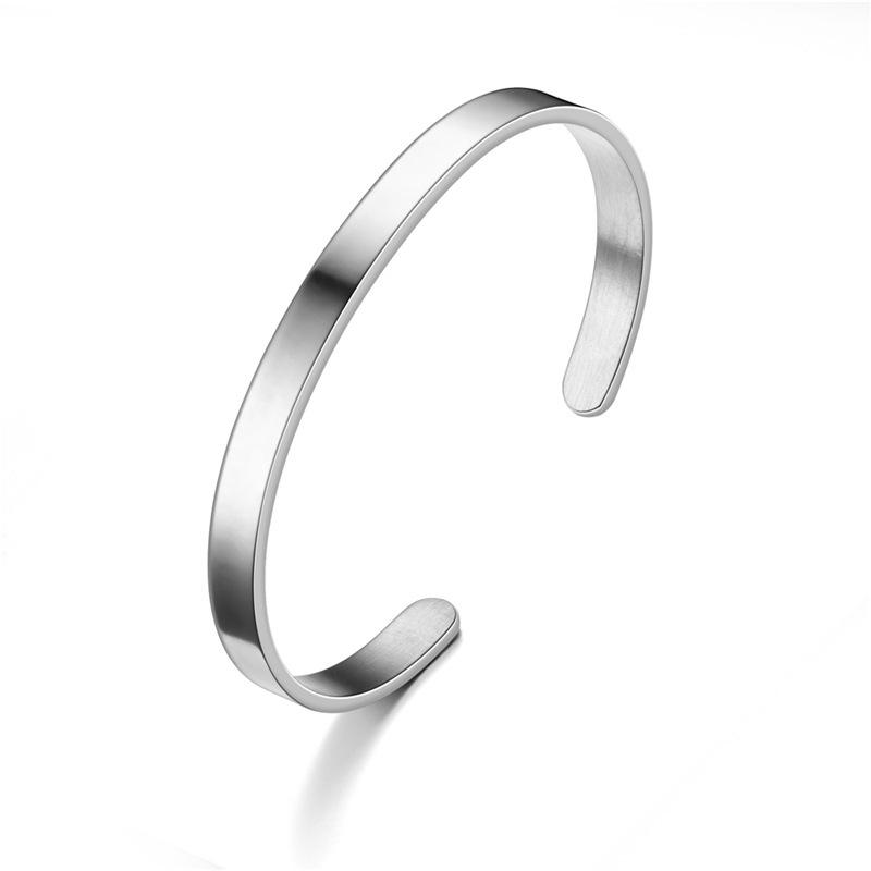 Adjustable C-Shaped Stainless Steel Bracelet with Engraved Text Logo and 6mm Opening for Women