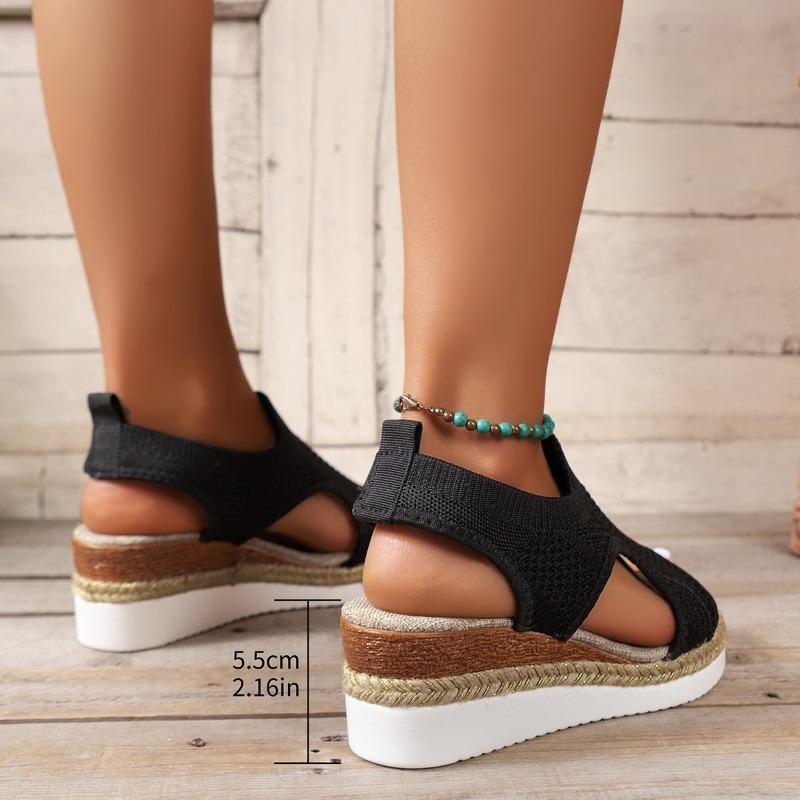 Ladies' Oversized Spring Casual Fly Woven Mesh Sports Style Wedge Heel Thick Soled Sandals Roman Style