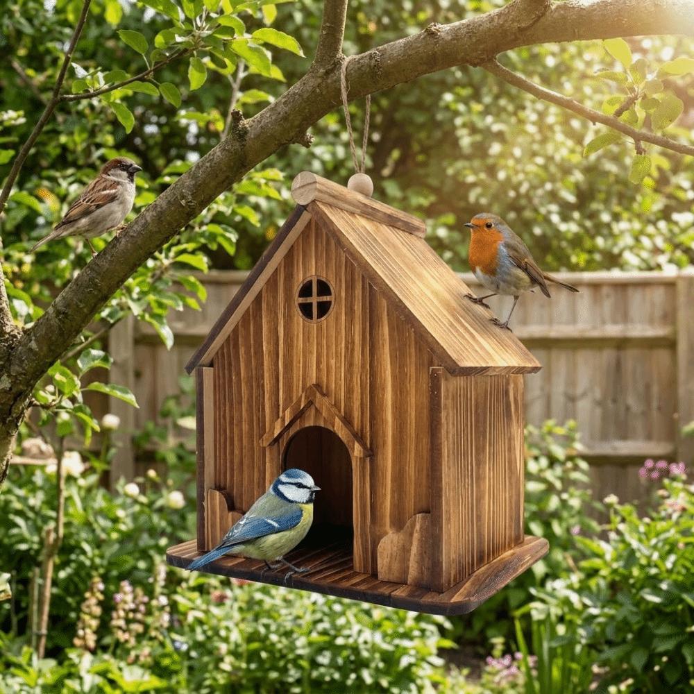Bird Cages Rainproof Wooden Bird House Ventilation Decorative Hanging Birdhouse Handmade Hatching Nest Tree Balcony